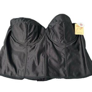 Vintage Empire Intimates Black Satin Strapless Longline Bustier Corset NEW 50DD